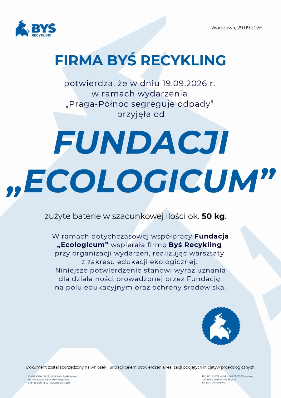 Potwierdzenie od Byś Recykling